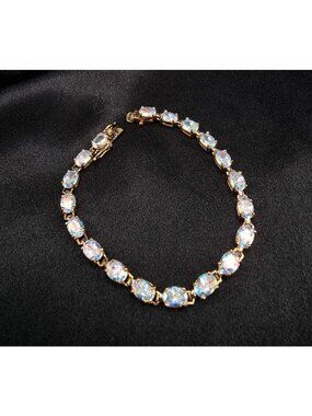 925 Sterling Silver Thailand Aurora Borealis CZ Tennis Bracelet